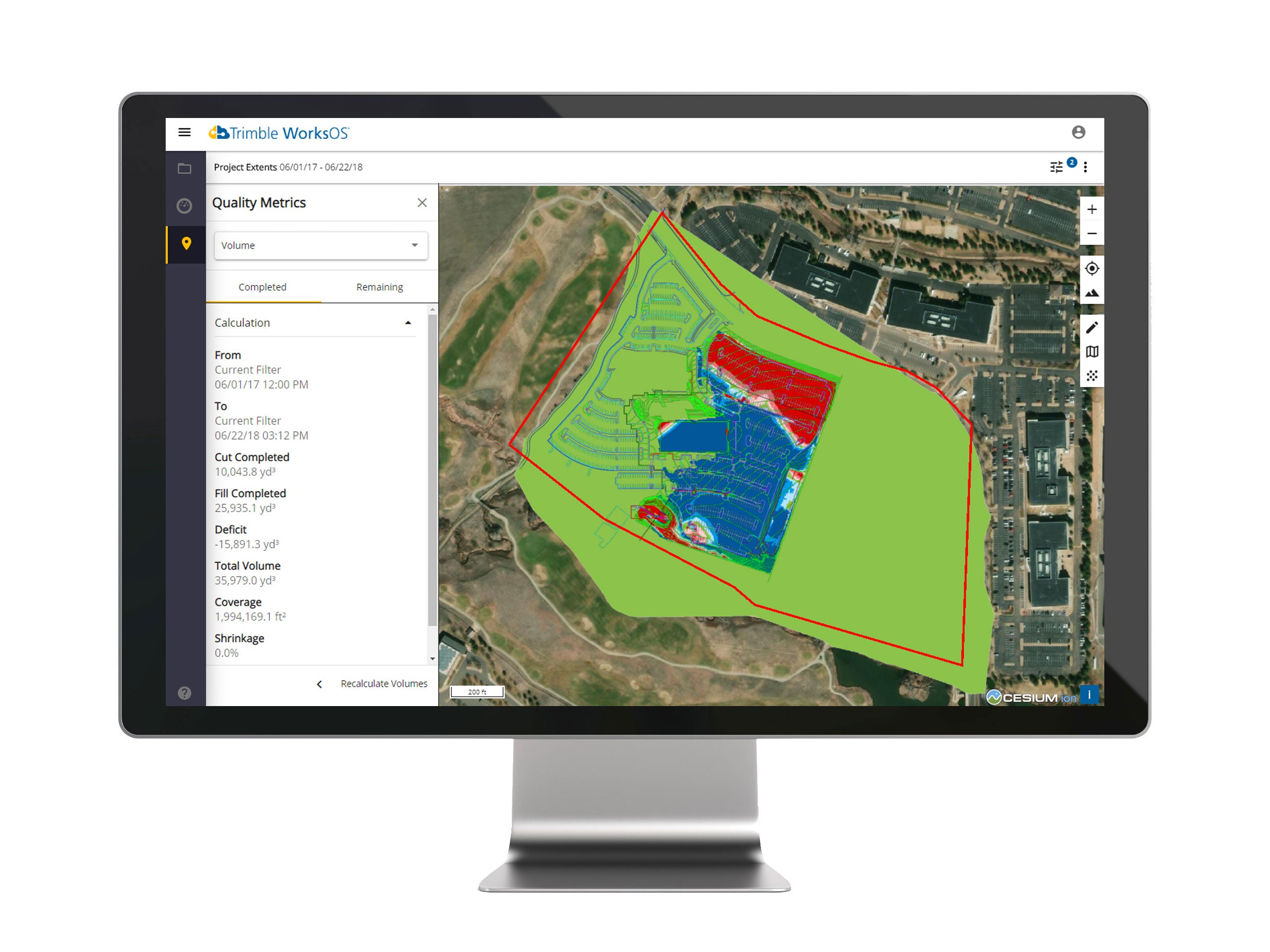 Trimble WorksOS Software on Computer Screen